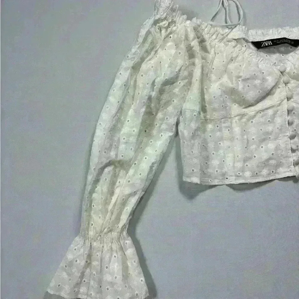 Zara Embroidered Eyelet Crop Top Small (Medium) coquette girl cottagecore whimsy - Picture 5 of 9